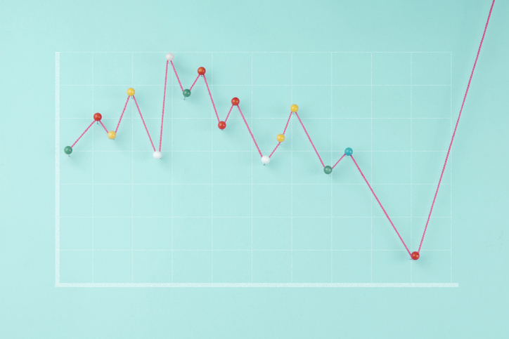 Statistical financial graph predicting economic growth on a blue background.
