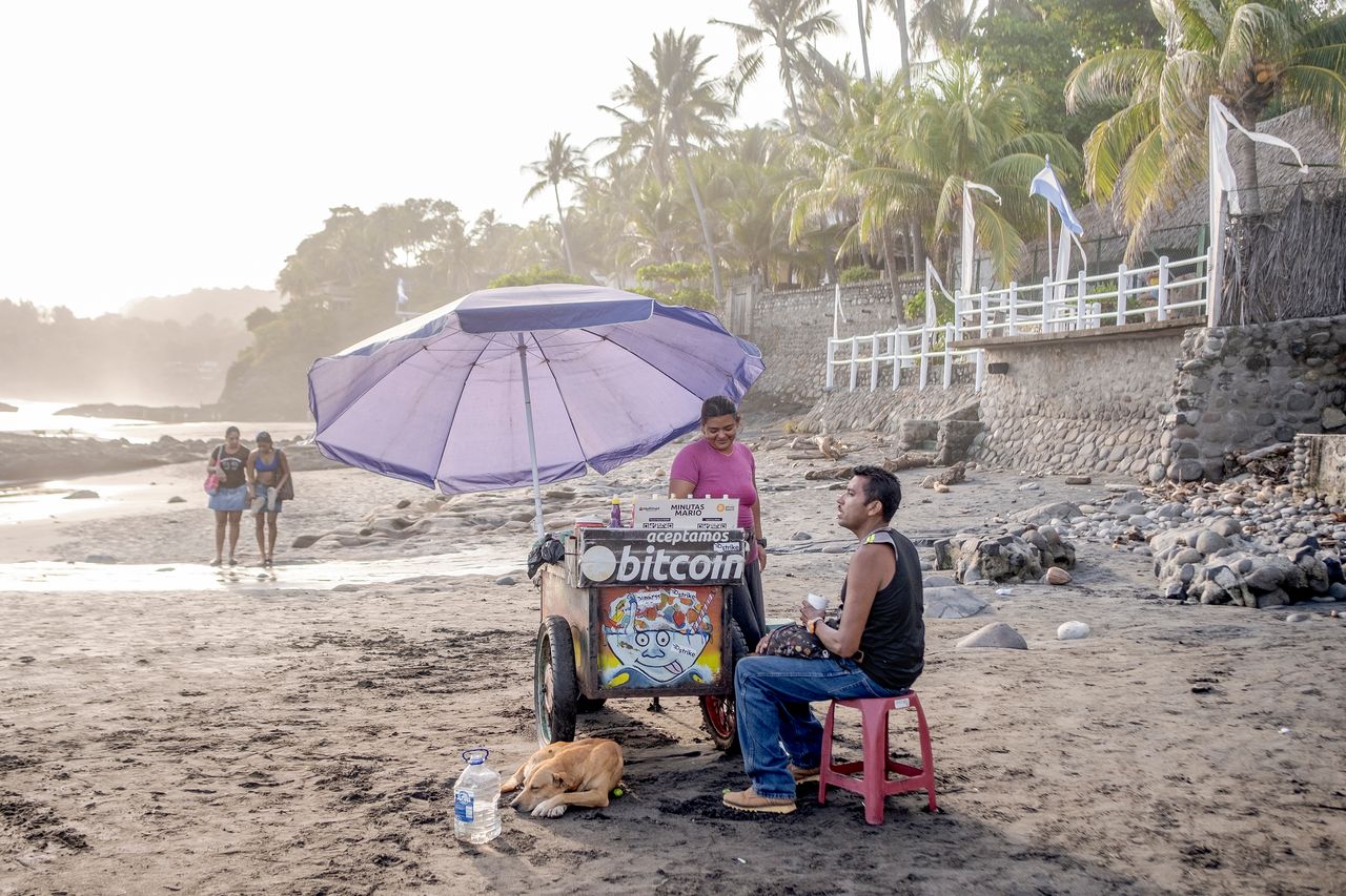 Dominga de Jesus sells Flavors ice at El Zonte beach, El Salvador on August 20, 2022. De Jesus accepts Bitcoin