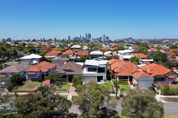 Aerial urban suburban cityscape landscape view in Perth Western Australia