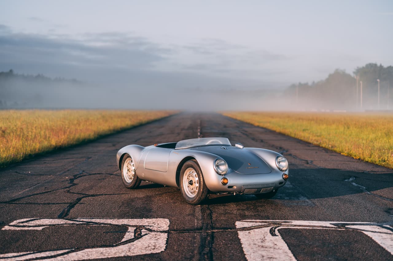 The 1955 Porsche 550 Spyder, now silver, is ready for its next owner. RM Sotheby’s
